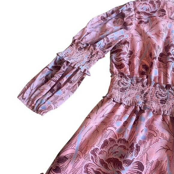 Likely Rowe Floral Rose Print Ruffle Mini Dress Smocked Waist Size 8 Women's - Picture 10 of 14